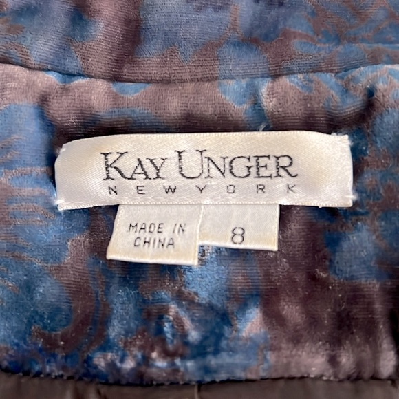 VTG Kay Unger Bow Detail Silk Velvet Jacket Blazer Mocha Mousse & Blue Floral - Picture 6 of 8